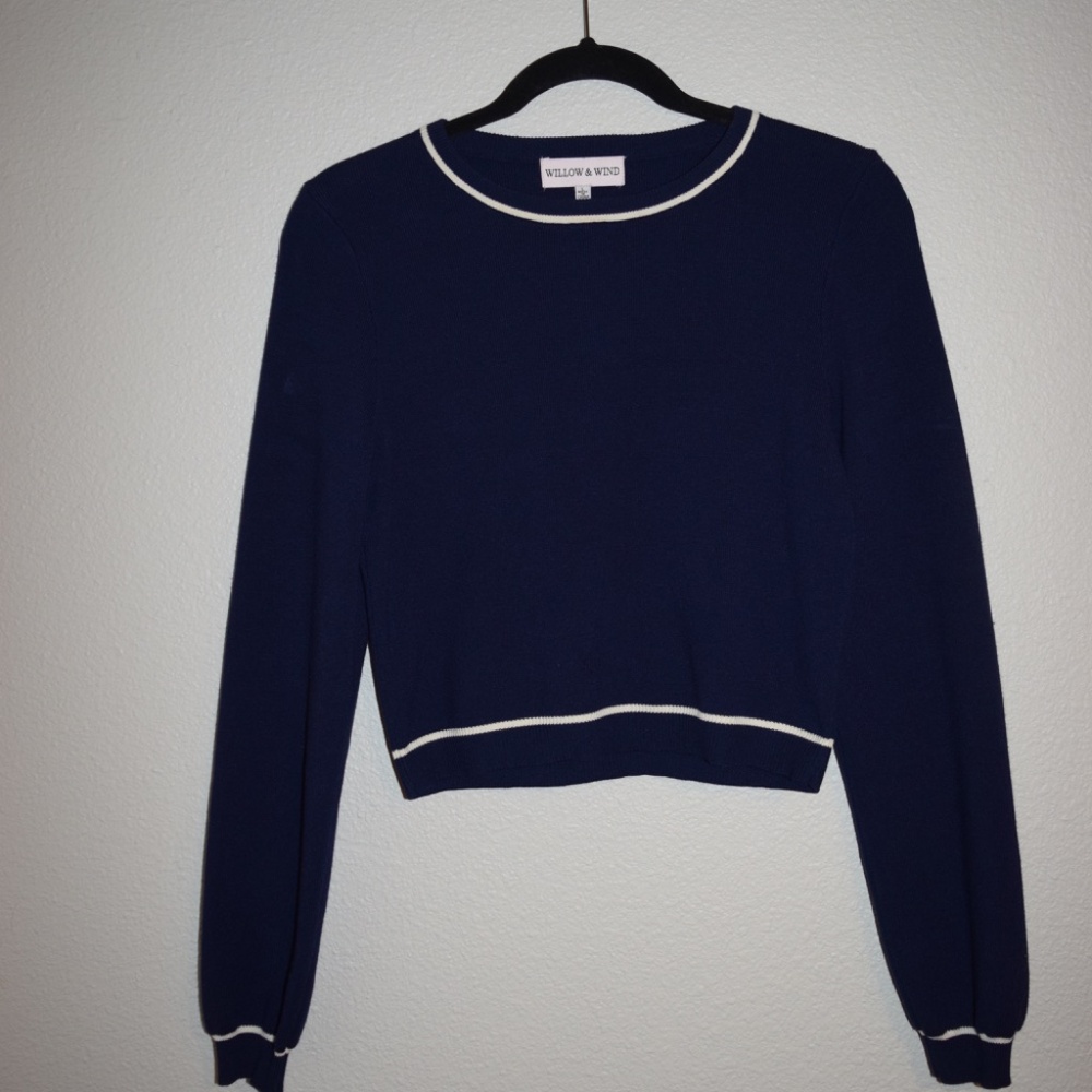 Willow & Wind Preppy Pleated Navy Blue Skirt and Sweater Set - Picture 9 of 15